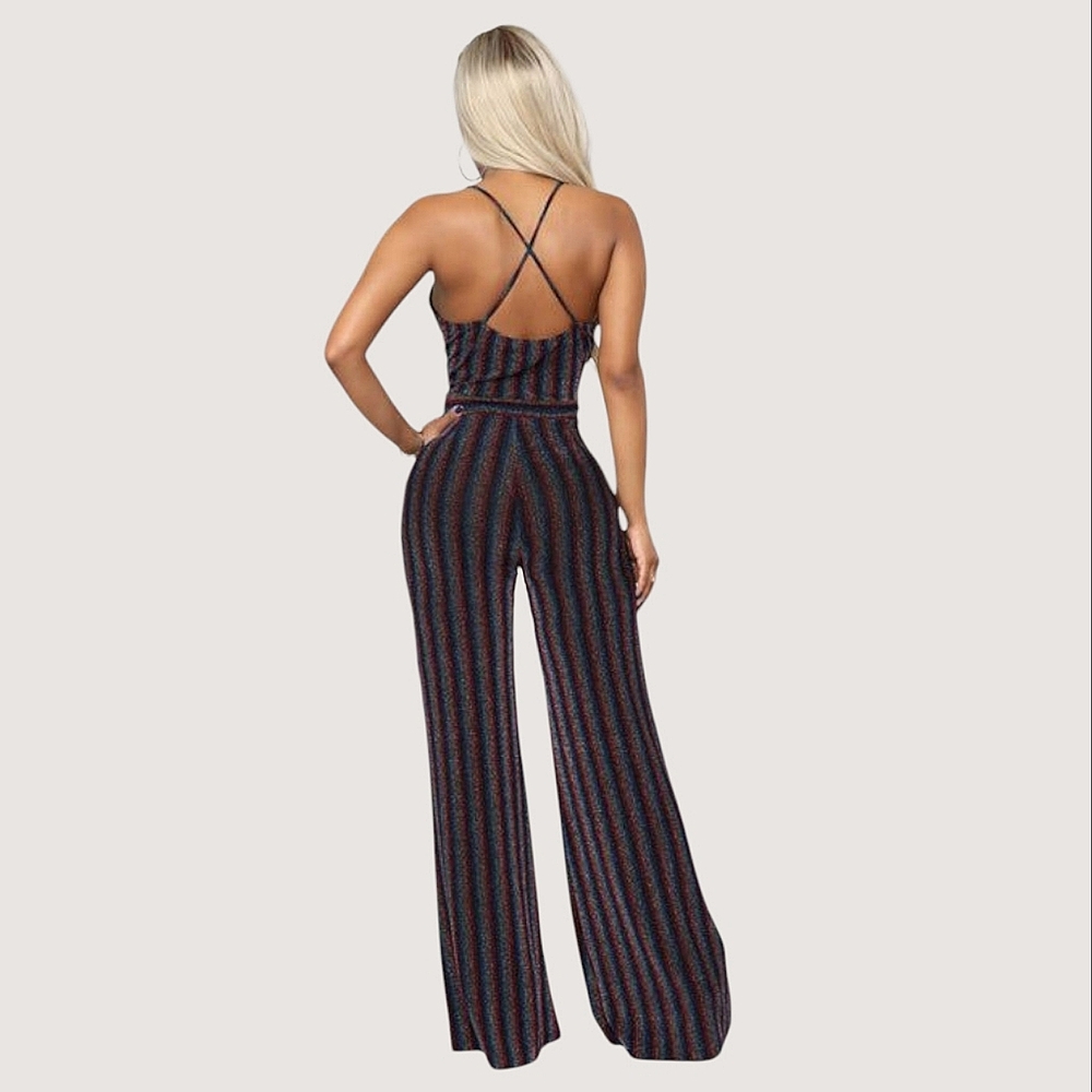 Striped Multicolor Retro 70s Inspired Jumpsuit - Picture 13 of 16